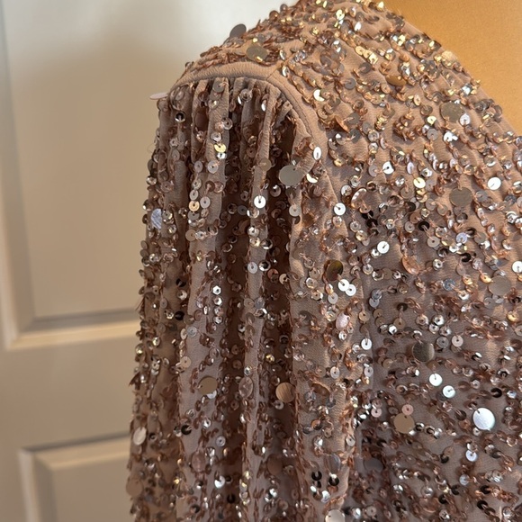 ASOS Maya Deluxe fully beaded sequin faux wrap, formal mini dress, frosted pink - Picture 7 of 16